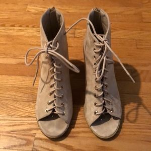 Lace-up suede booties